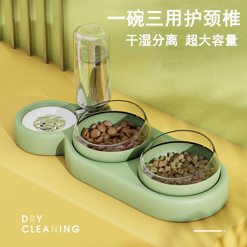 猫碗宠物b狗碗食盆双碗自动饮水碗斜口饭盆一体保护颈椎防打翻用