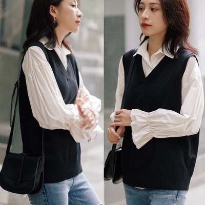 大码针织b马甲背心女宽松坎肩套头毛衣外套毛线马夹胖mm200斤春秋