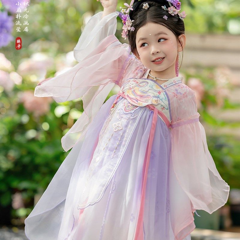 汉服女童2025春秋款儿童高端超仙国风公主连衣裙女孩X中秋玉兔襦