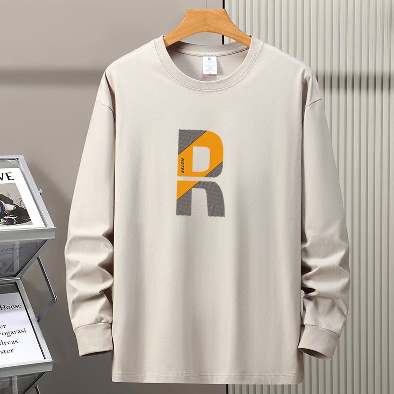 新款春秋男式长袖l打底衫重磅纯棉加厚圆领t恤衫胖子肥佬大码秋衣