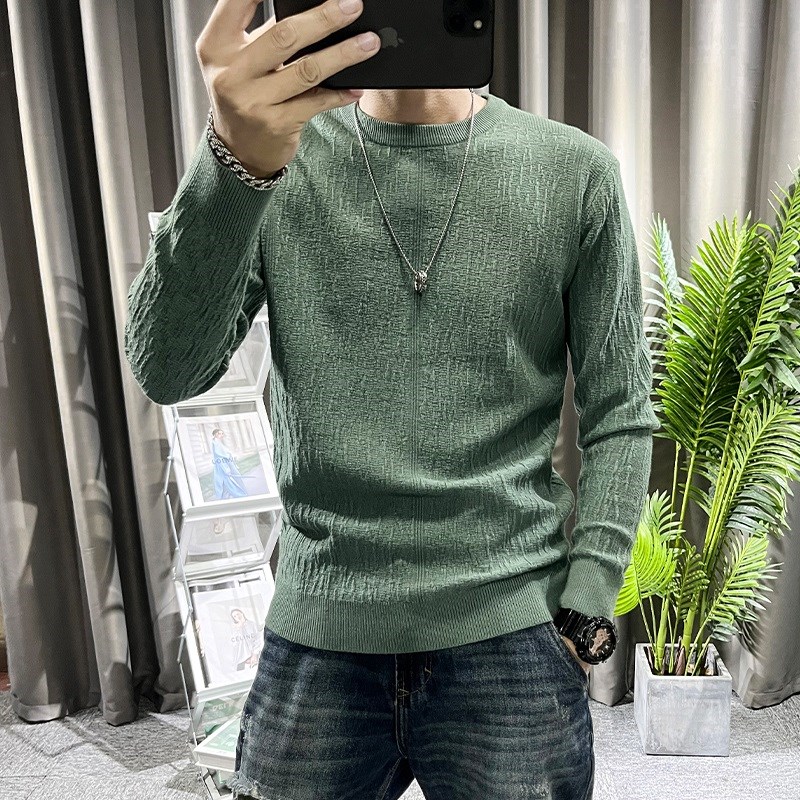 纯色男士毛衣秋冬新款修身圆领潮流简约毛线衫流T行青年长袖针织