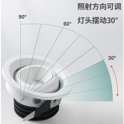 led小射灯防眩嵌入式可调角度牛眼孔灯展柜酒柜45mm开孔4X.5公分1
