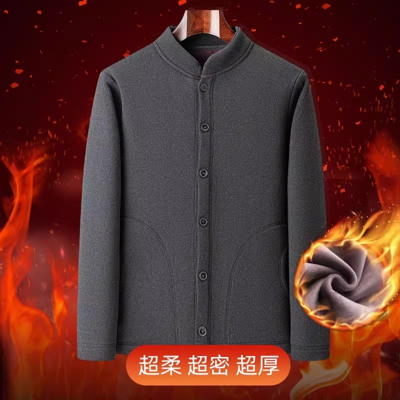 老年人驼绒男棉袄加绒加厚爸爸装棉衣H保暖老头弹力棉服大码外套