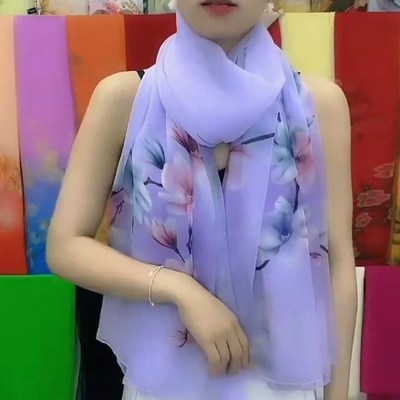 长款紫色b丝巾女士时尚高档沙滩纱巾秋冬百搭披肩洋气妈妈围巾