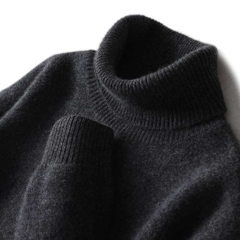 双股加厚100%纯羊毛衫男秋冬季A高翻领软糯宽松套头针织打底衫毛