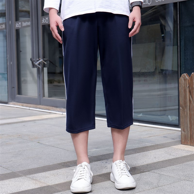 校服裤子一条杠七分裤宽松男女高A中生夏季白边细杠薄款中学生校