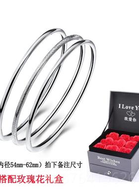 正品手镯女生三世 年纯轻款999银实心细银圈闭口送生日情人礼三物