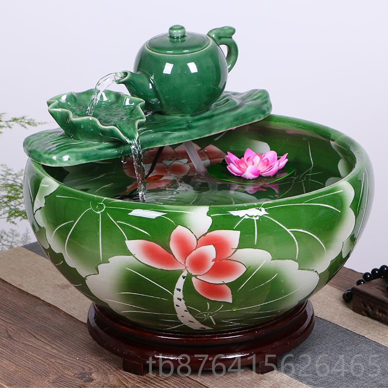正品景德镇喷陶瓷鱼缸流水泉家用小金鱼缸手绘湿乌龟鱼养盆加装饰