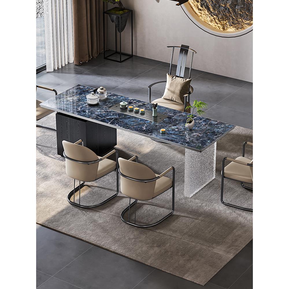 高端别墅大板岩板茶台轻奢办公室会客茶桌烧水壶一体泡茶桌椅组合