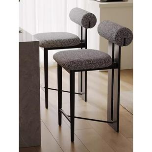 法式家用实木高脚凳中覆古风北欧设计师网红岛台酒吧软包靠背椅子