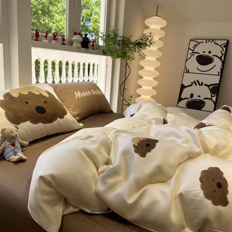 美拉德泰迪狗60s兰精天丝莱赛尔丝滑四件套1.5m1.8米凉感床单被套