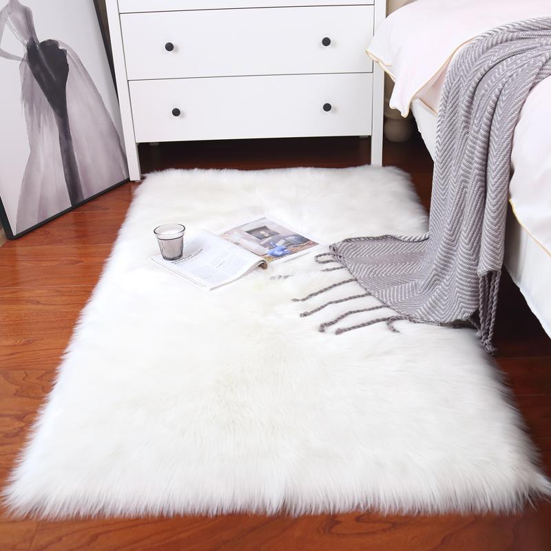 地毯卧室仿羊毛床边满铺毛毛加厚纯色现代简约床前毯长毛绒可定制