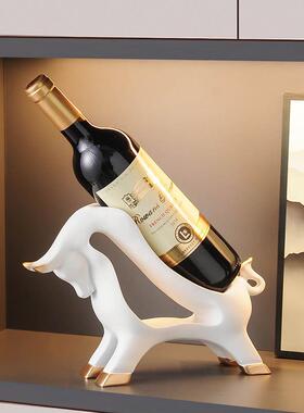 轻奢牛气冲天牛酒架酒托摆件家居客厅酒柜餐柜斜放红酒瓶展示架