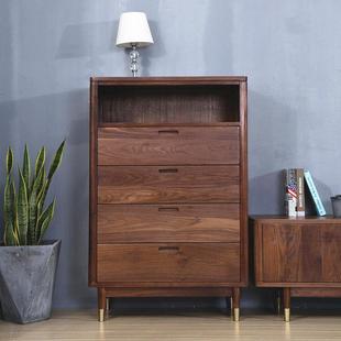 北欧黑胡桃实木四五六斗柜日式 白橡现代简约储物柜铜脚抽屉收纳柜