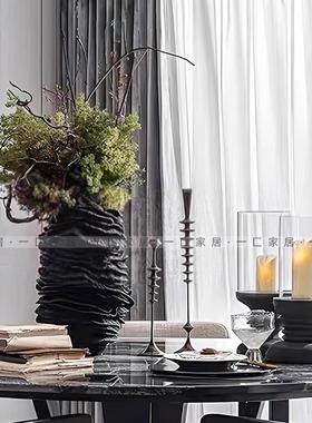 一匚 现代极简黑色曲线花器花艺 样板间售楼处酒店家居烛台摆件
