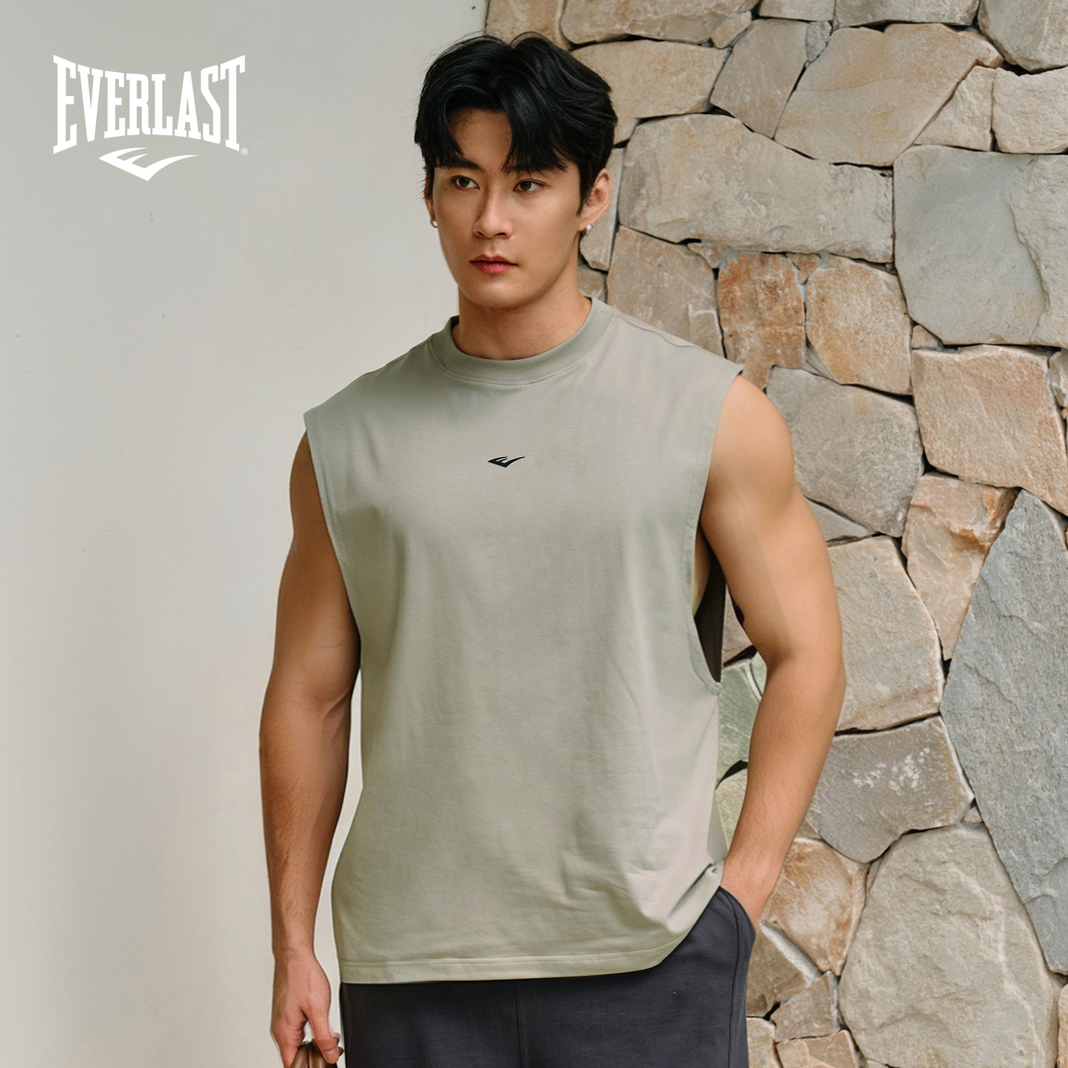 美国EVERLAST拳击无袖坎肩索罗娜凉感速干7A抗菌针织印花运动背心