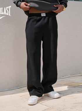 美国EVERLAST拳击男女同款美式运动休闲简约黑色垂感加绒直筒卫裤