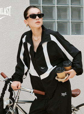 美国EVERLAST拳击男女同款美式复古高街时尚黑白撞色运动夹克外套