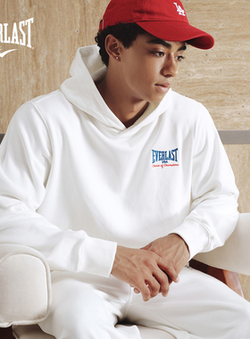 美国EVERLAST拳击美式高街运动廓形oversize重磅纯棉白色连帽卫衣