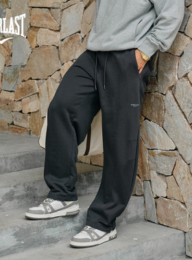 美国EVERLAST拳击男女同款重磅纯棉针织长裤宽松抓绒运动弯刀卫裤