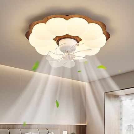 原木公主中古风扇吸顶灯简约现代主卧餐厅吸顶灯LED卧室灯风扇灯