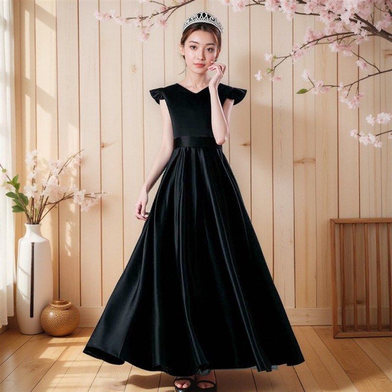 钢琴大提琴音乐会演奏演出晚礼服儿童女长款公主生日裙黑色洋气秋,童装/婴儿装/亲子装,儿童礼服,淘宝优惠券,粉丝福利购,淘宝优惠卷