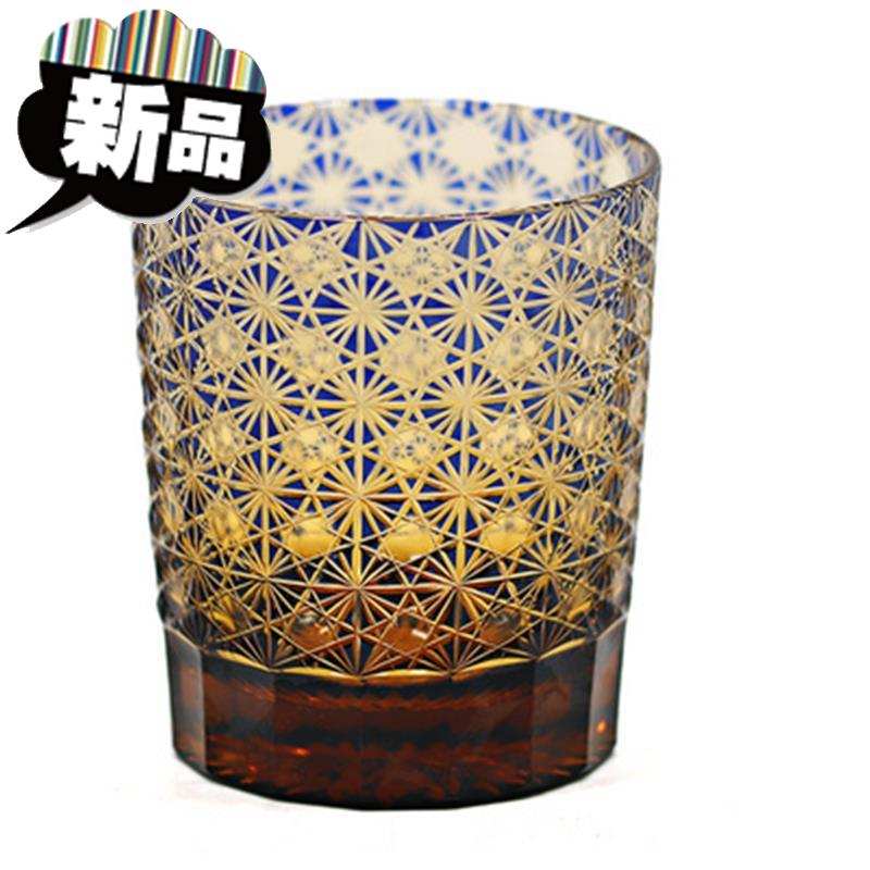 人工雕刻玻璃酒杯威士忌酒杯江户切子水晶玻璃酒杯家庭装h饰工艺