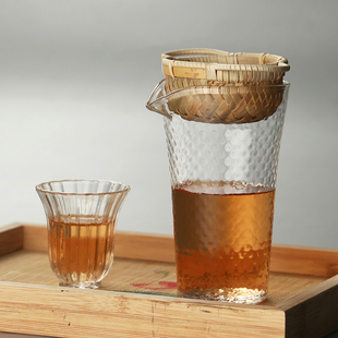 竹制茶滤玻璃公道杯组合茶漏过滤分茶套装锤目纹耐热茶海功夫茶具