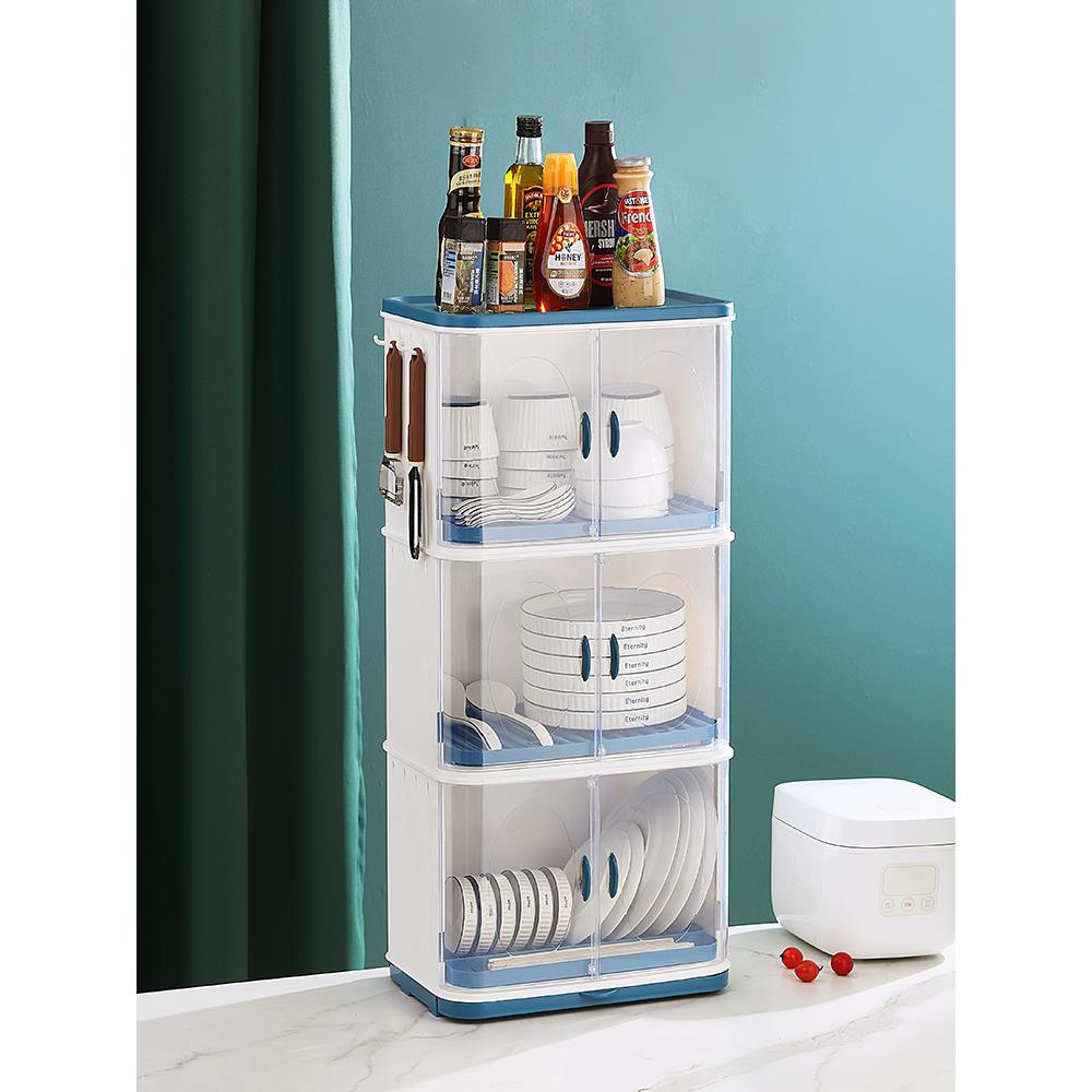 厨房碗筷收纳盒放碗沥水收纳架家用多层碗柜带盖置物架碗架收纳柜