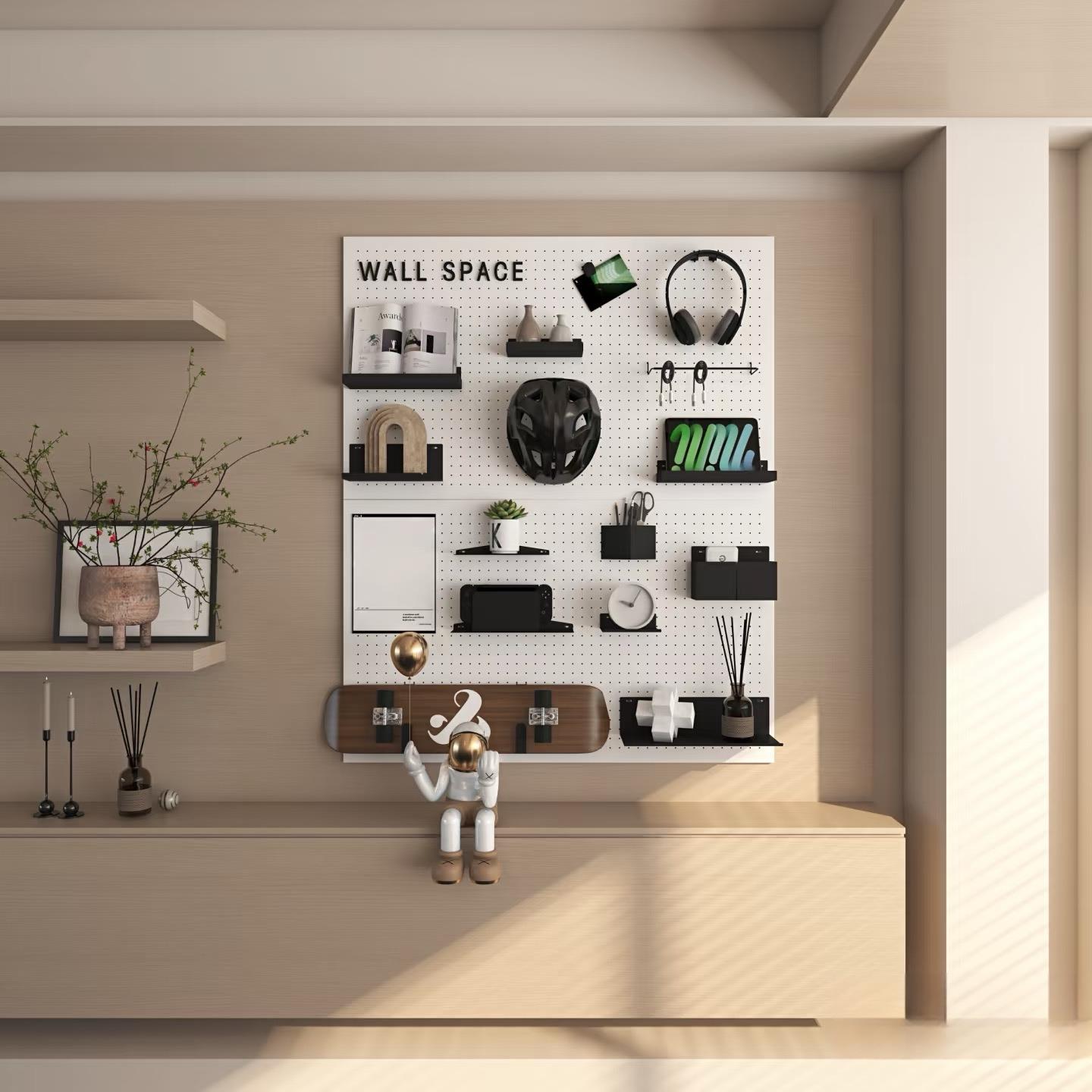 不锈钢洞洞板置物架工具墙上配件挂钩桌面门后造型墙定制入户玄关