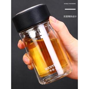 双层耐热玻璃杯男女士水杯子大容量办公泡茶杯直身小巧便携200ml