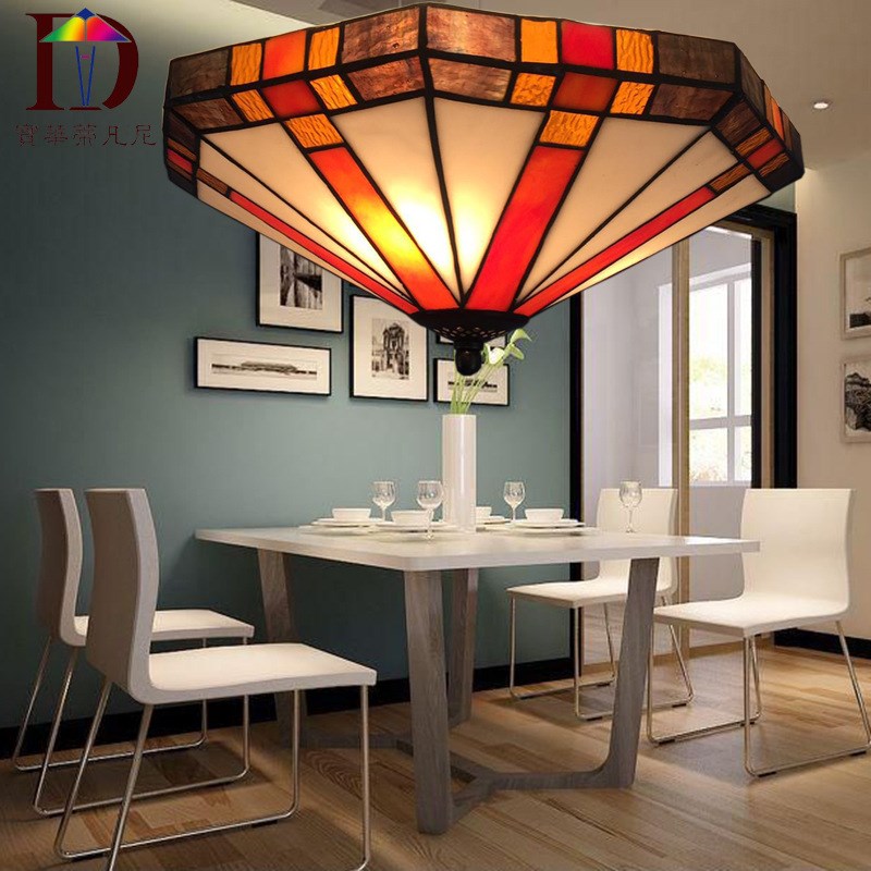 灯饰厂家蒂凡尼彩色玻璃欧式风格阳台卧室客厅吸顶灯新款促销