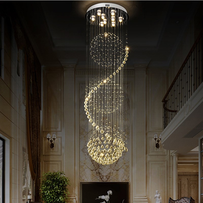 跨境简约水晶灯复式楼梯吊灯 客厅吊线灯旋转长吊灯别墅跃层吊灯