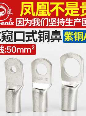 凤凰SC50-6/8/10/12/14/16铜接线端子铜接头铜鼻子铜线耳加厚紫铜