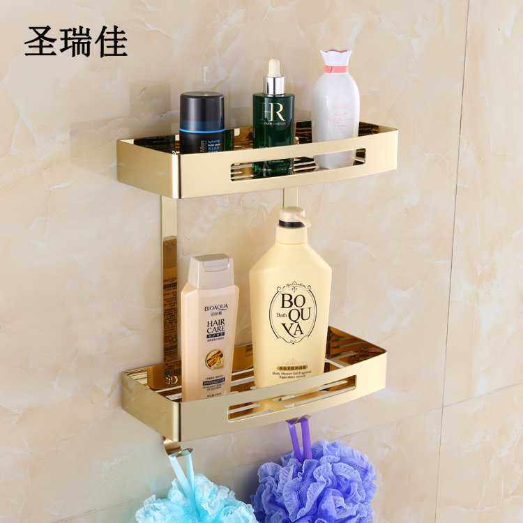 圣瑞佳 浴室纯正SUS304不锈钢长方形置物架 双层角架免打孔,家装主材,浴室角架,淘宝优惠券,粉丝福利购,淘宝优惠卷