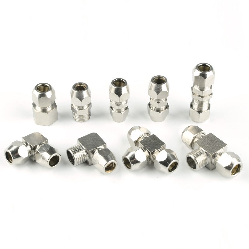 全铜卡套接头铜管PE6三通油管PC8-01直通螺纹PL10-02弯头仪表气源