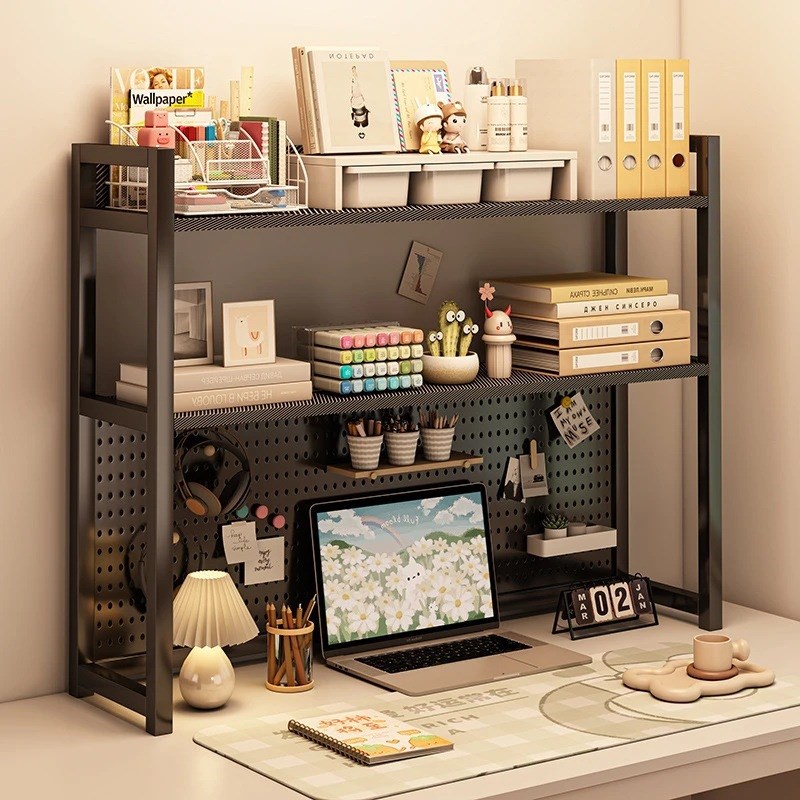 桌面洞洞板置物架学生电脑桌收纳架双层置物展示架电竞风书桌