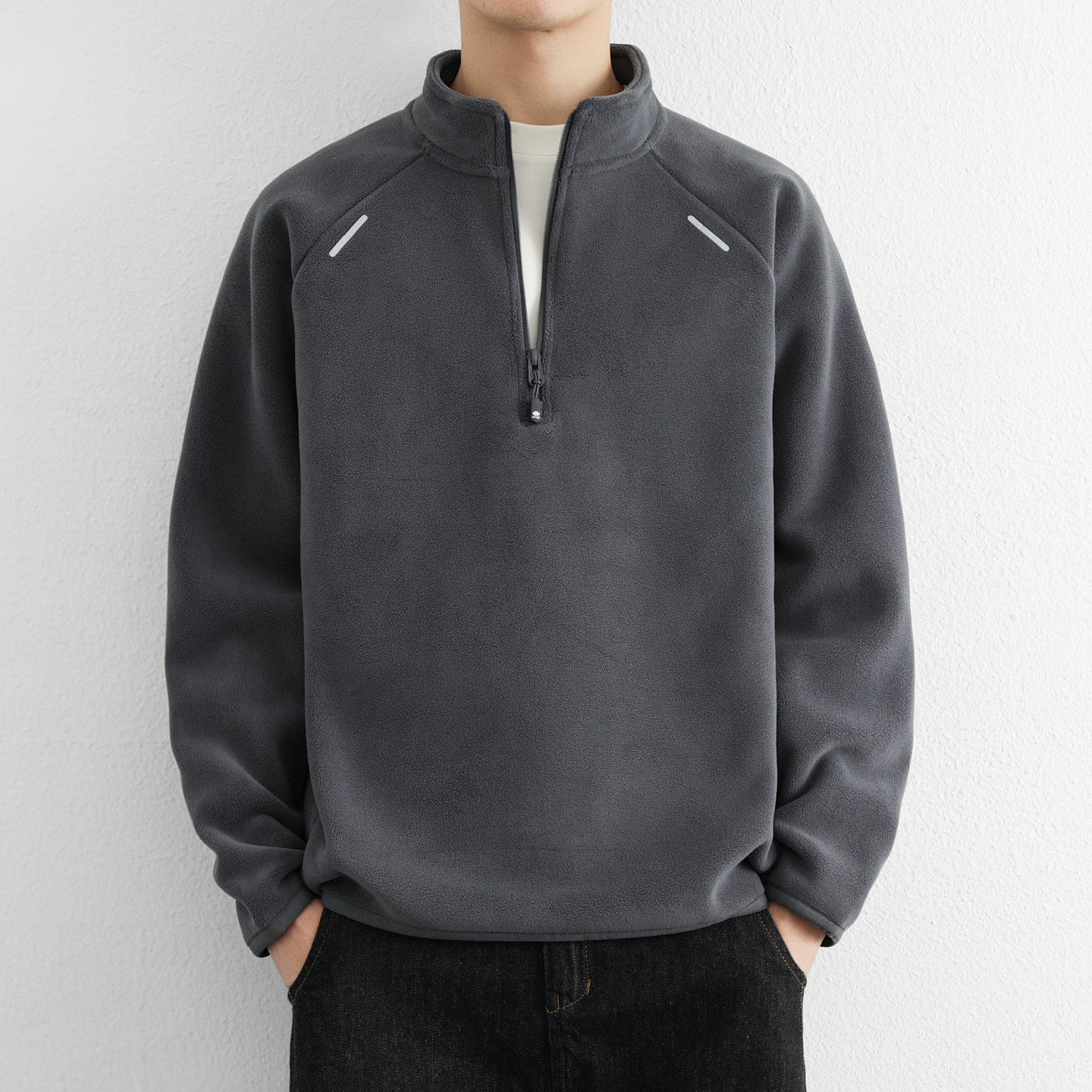 秋冬半拉链立领卫衣男款加厚摇粒绒学生帅气打底衫男士冬装内搭暖