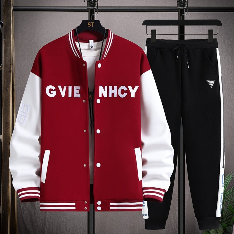 2025年新款青少年学生酷帅穿搭套装男棒球领开衫卫衣卫裤休闲外套