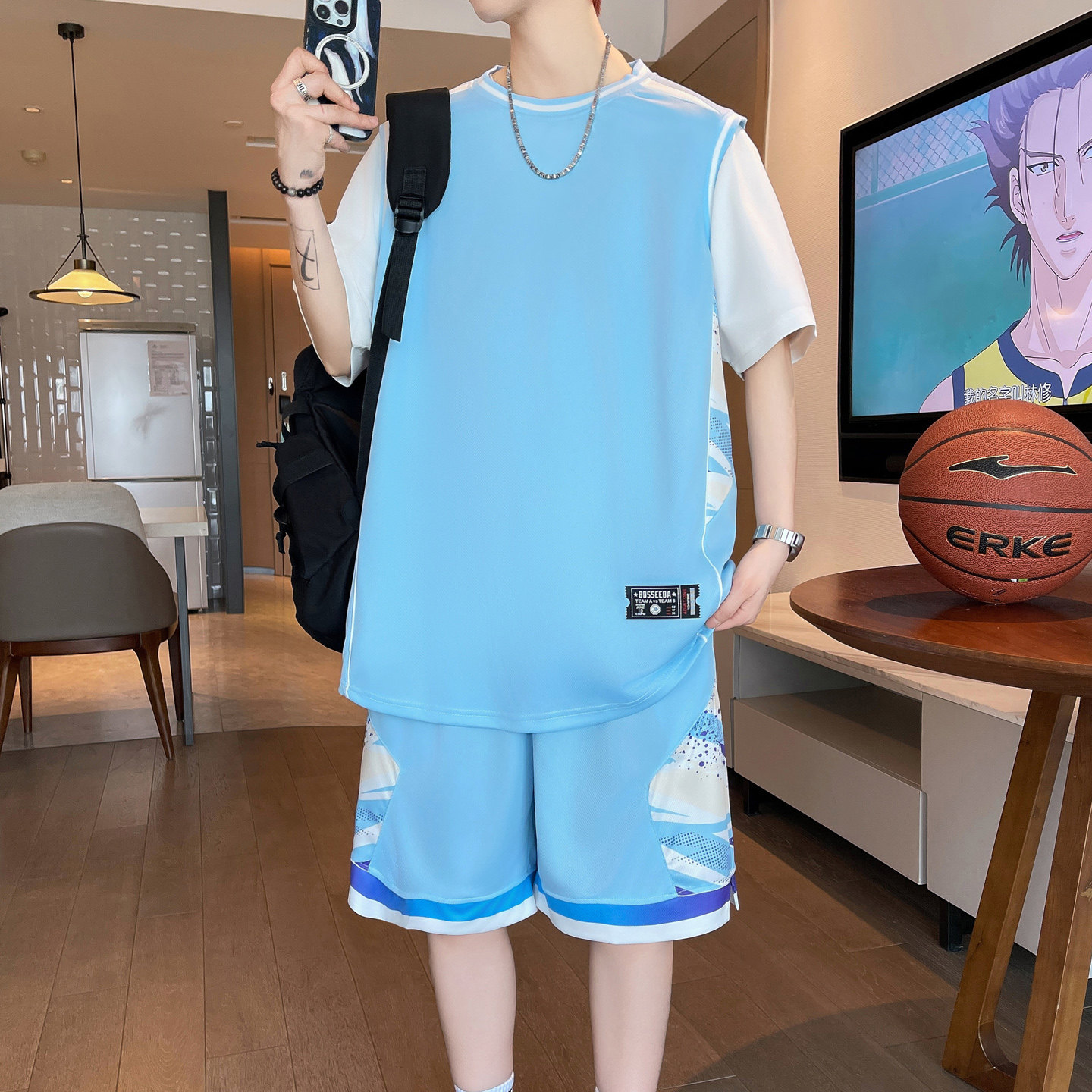 青少年冰丝篮球服套装男夏季速干运动短袖短裤两件套中学生训练服