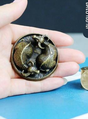 古玩收藏品牛转干坤纯铜扭转干坤摆件覆古工艺品实心纯铜把件压尺