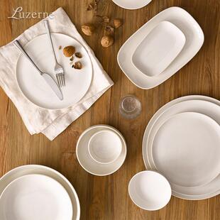 Luzerne陆升陶瓷珍珠白极简餐具家用菜汤盘饭碗鱼盘汤勺汤匙汤锅