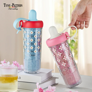 TUNE-PATTERN纯钛内胆保温杯女高颜值咖啡吸管水杯子车载送礼钛杯