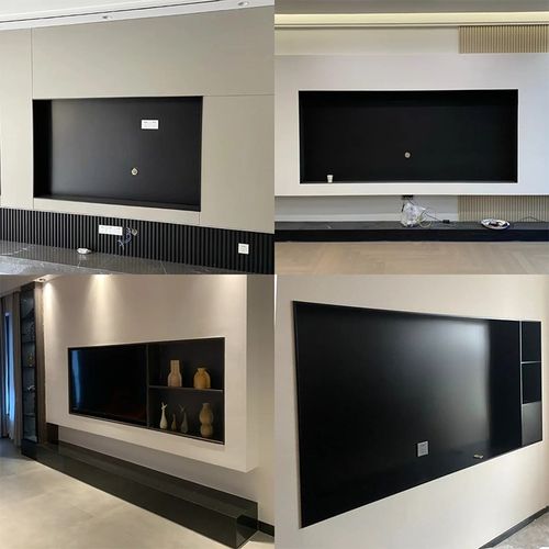 定制不锈钢电视壁龛嵌入式置物架加灯带装饰背景墙客厅金属钢板柜