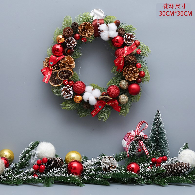 圣诞花环圣诞球装饰花环门挂创意圣诞场景布置电镀球藤圈墙面装饰