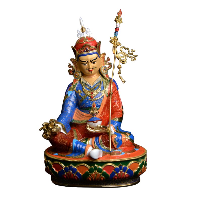 莲花生大士佛像神像纯铜彩绘藏传精工佛台吉祥供奉摆件莲师像