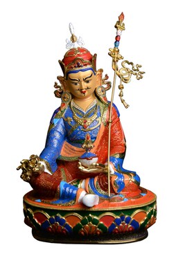 莲花生大士佛像神像纯铜彩绘藏传精工佛台吉祥供奉摆件莲师像