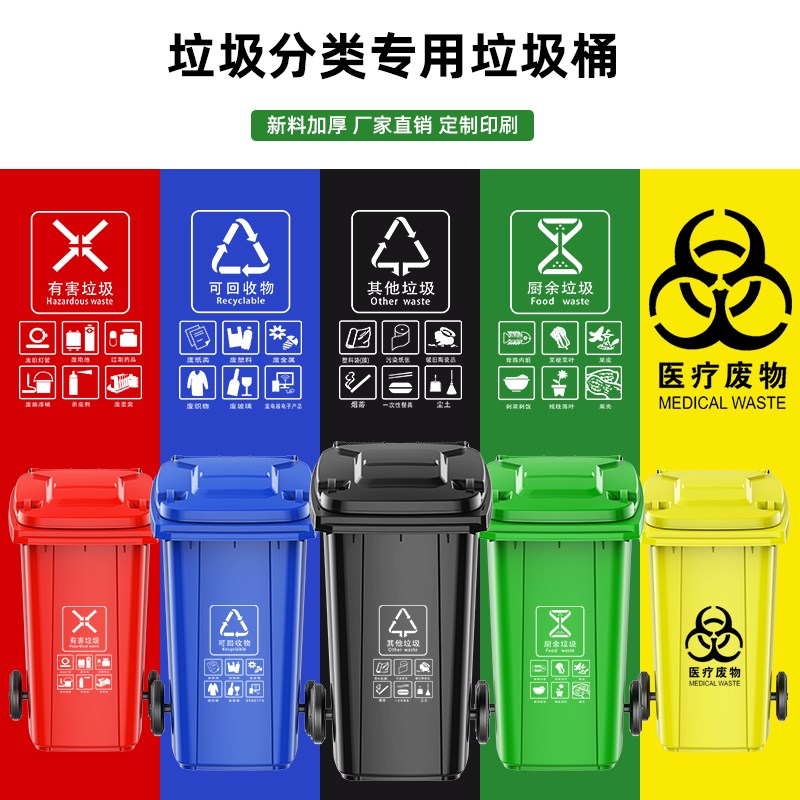 垃圾桶大号大容量240升商用带盖特大型120户外分类小区环卫挂车桶