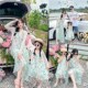 郁金香母女连衣裙 高级海边沙滩v领碎花全家装 三亚度假亲子装 夏季
