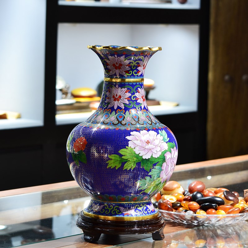 北京特色纪念品景泰蓝实地磨光花瓶12寸花口家居装饰品出国礼品